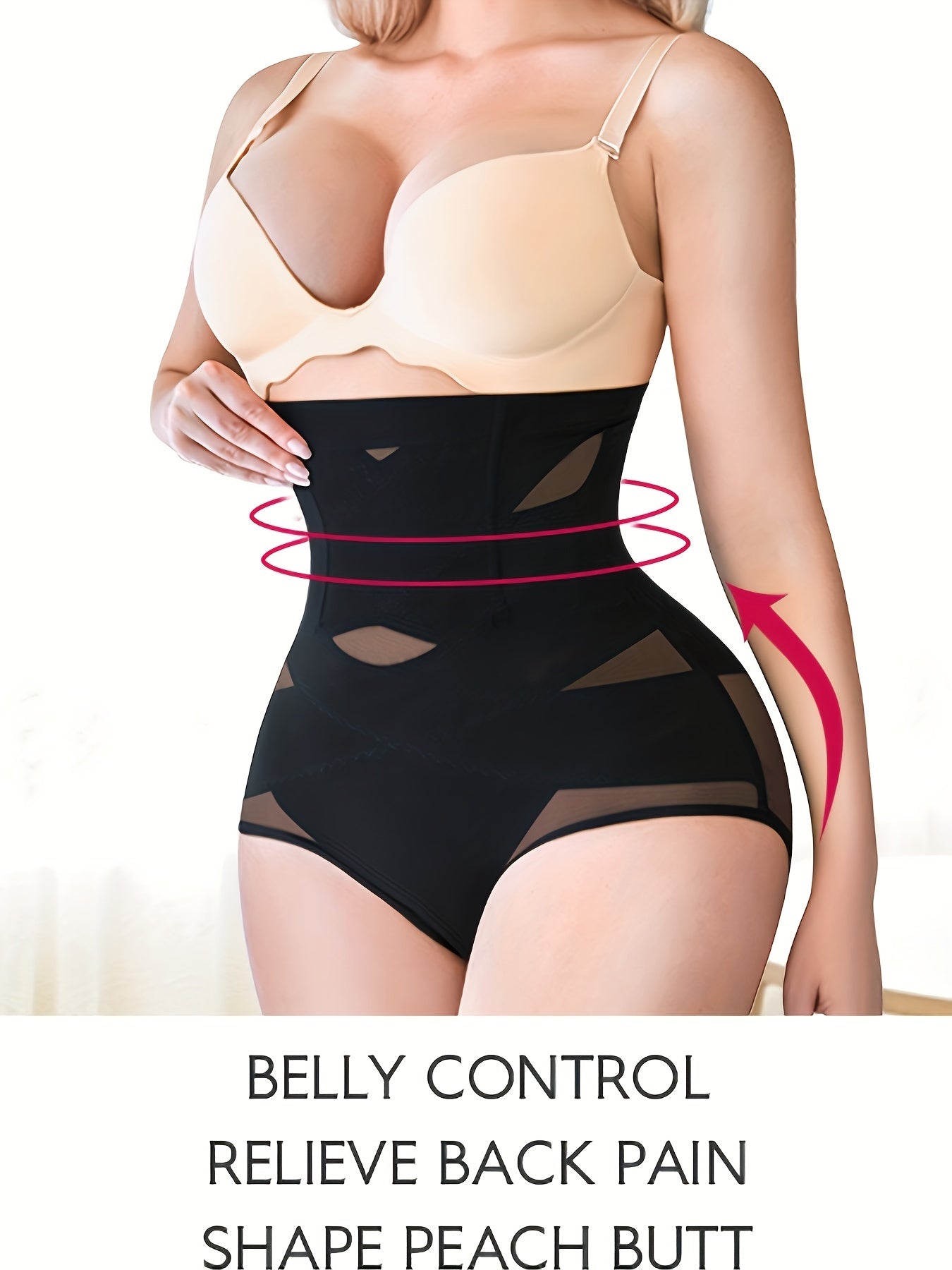 Contrast Mesh Shaping Panties, Tummy Control Compression Panties To Lift & Shape Buttocks, Women's Underwear & Shapewear