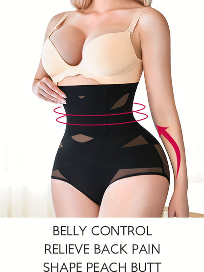 Contrast Mesh Shaping Panties, Tummy Control Compression Panties To Lift & Shape Buttocks, Women's Underwear & Shapewear