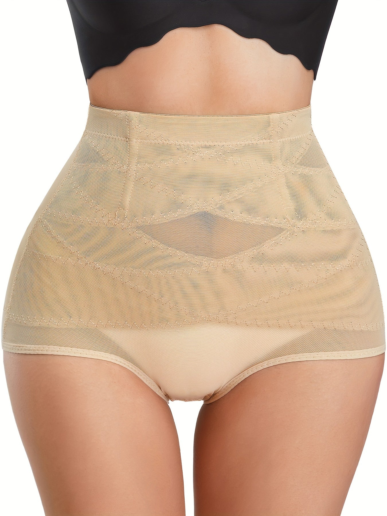 Contrast Mesh Shaping Panties, Tummy Control Compression Panties To Lift & Shape Buttocks, Women's Underwear & Shapewear