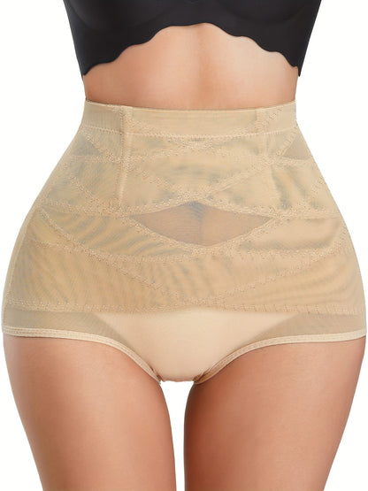 Contrast Mesh Shaping Panties, Tummy Control Compression Panties To Lift & Shape Buttocks, Women's Underwear & Shapewear