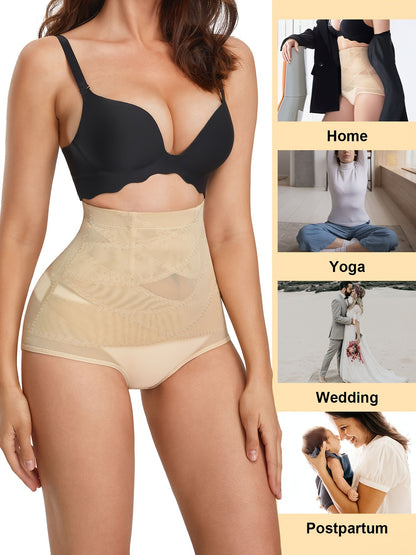 Contrast Mesh Shaping Panties, Tummy Control Compression Panties To Lift & Shape Buttocks, Women's Underwear & Shapewear