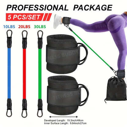 5pcs Premium Ankle Resistance Bands for Enhanced Leg & Hip at Home Workouts