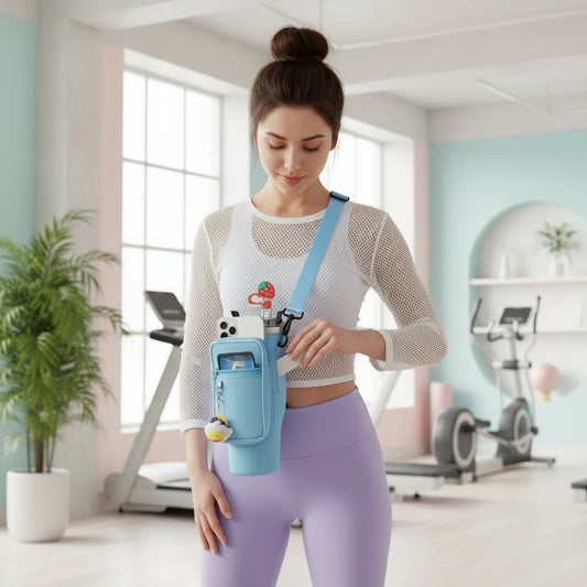 Stylish Gym Bag 40oz Water Bottle Holder Tote with Phone Pocket – Adjustable Strap
