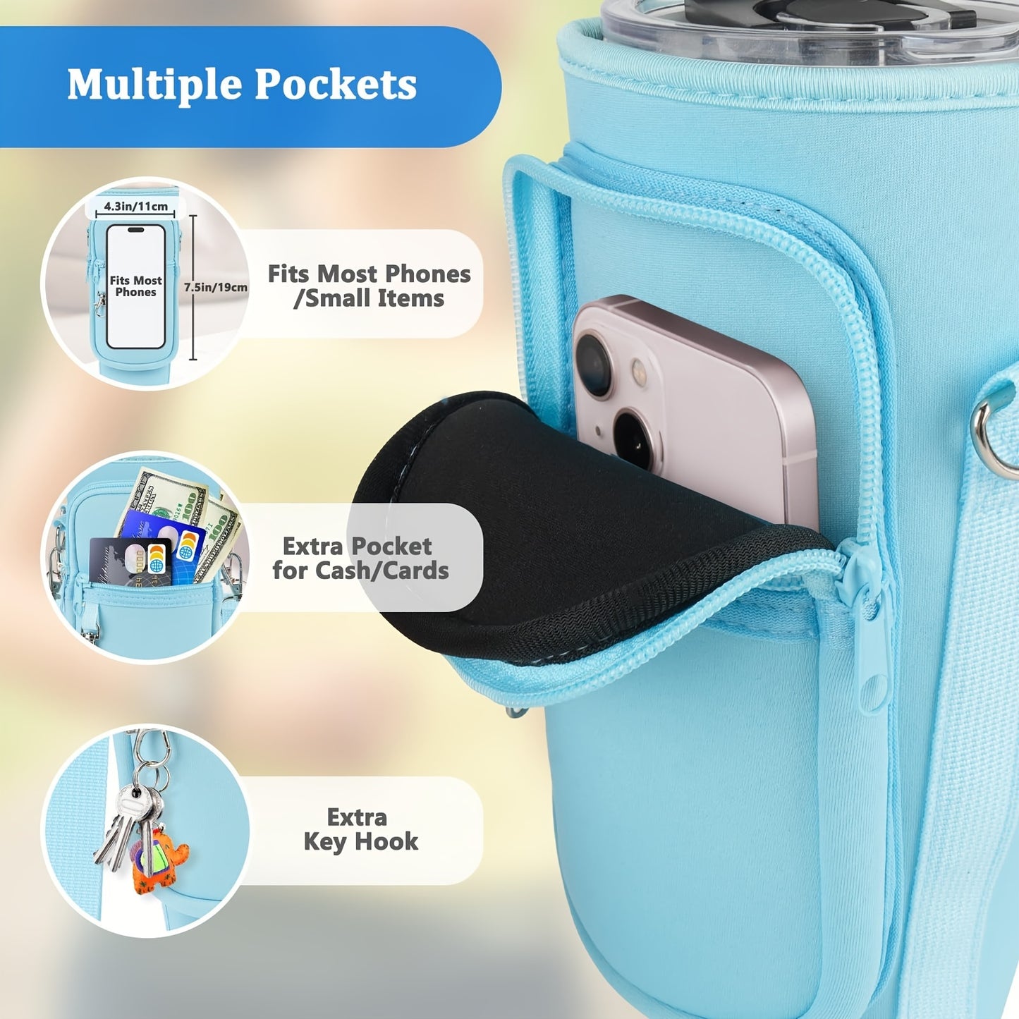 Stylish Gym Bag 40oz Water Bottle Holder Tote with Phone Pocket – Adjustable Strap