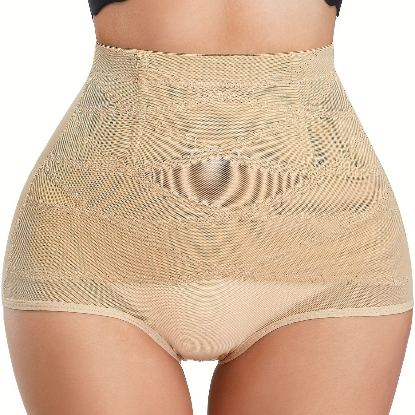 Contrast Mesh Shaping Panties, Tummy Control Compression Panties To Lift & Shape Buttocks, Women's Underwear & Shapewear