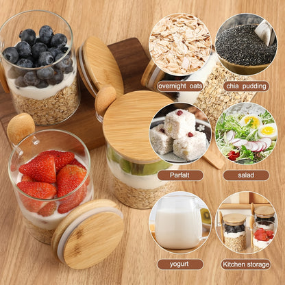 16oz Overnight Oats-Gläser mit Deckel und Löffel – Meal-Prep-Behälter mit großem Fassungsvermögen