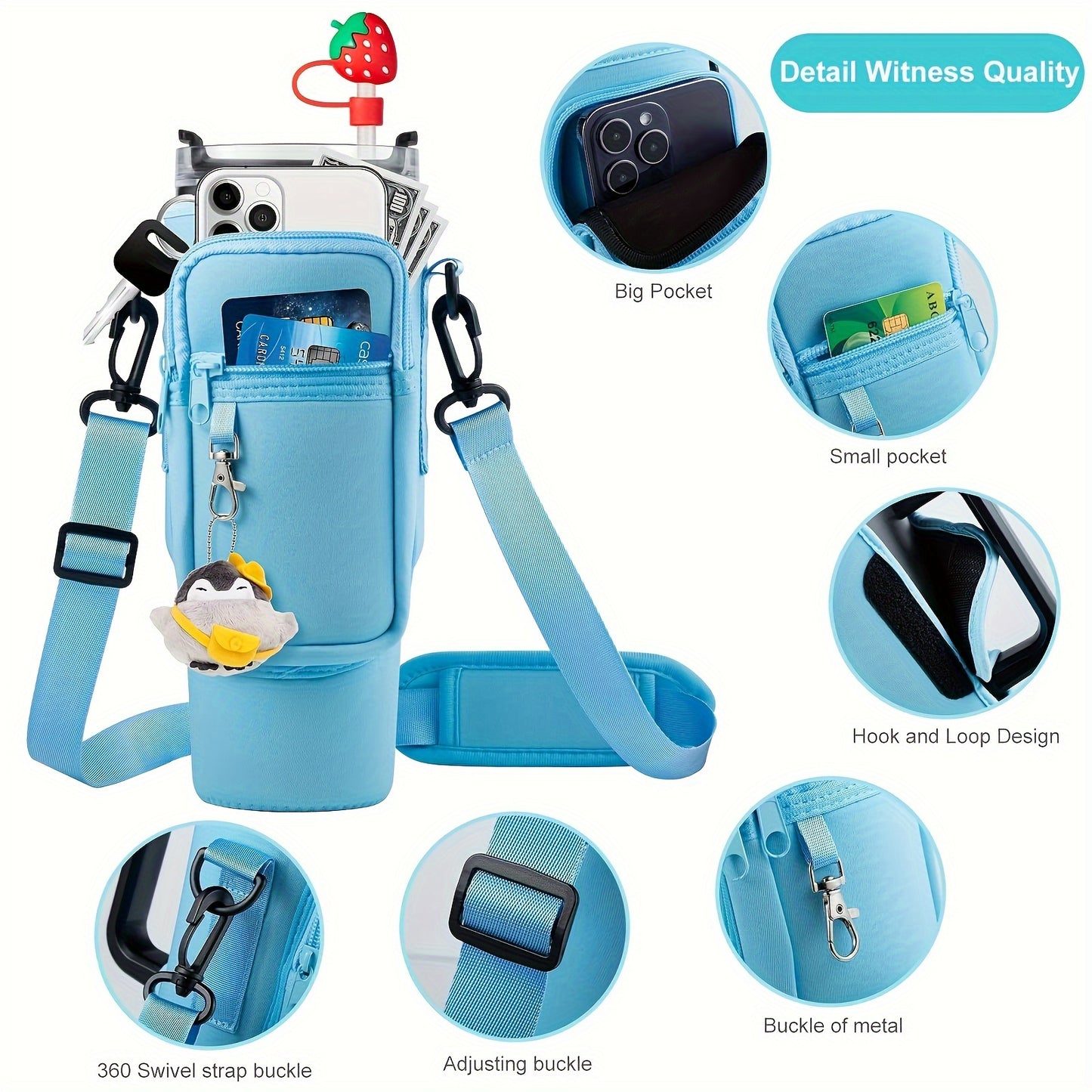 Stylish Gym Bag 40oz Water Bottle Holder Tote with Phone Pocket – Adjustable Strap