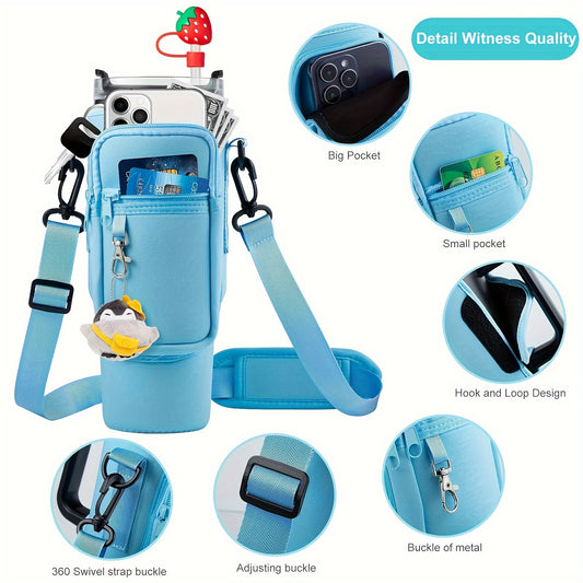 Stylish Gym Bag 40oz Water Bottle Holder Tote with Phone Pocket – Adjustable Strap