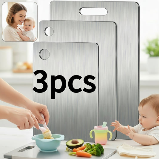 3pcs Premium Stainless Steel Baby Meal Prep Cutting Board – Antibacterial, Rust-Resistant, Easy-Clean Kitchen Tool for Safe Baby Food Preparation