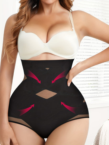 Contrast Mesh Shaping Panties, Tummy Control Compression Panties To Lift & Shape Buttocks, Women's Underwear & Shapewear