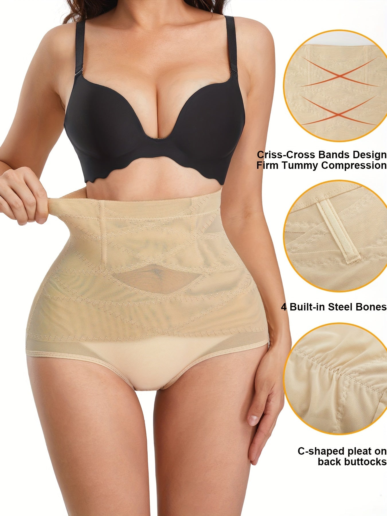 Contrast Mesh Shaping Panties, Tummy Control Compression Panties To Lift & Shape Buttocks, Women's Underwear & Shapewear