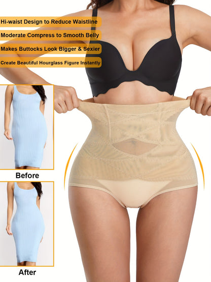 Contrast Mesh Shaping Panties, Tummy Control Compression Panties To Lift & Shape Buttocks, Women's Underwear & Shapewear
