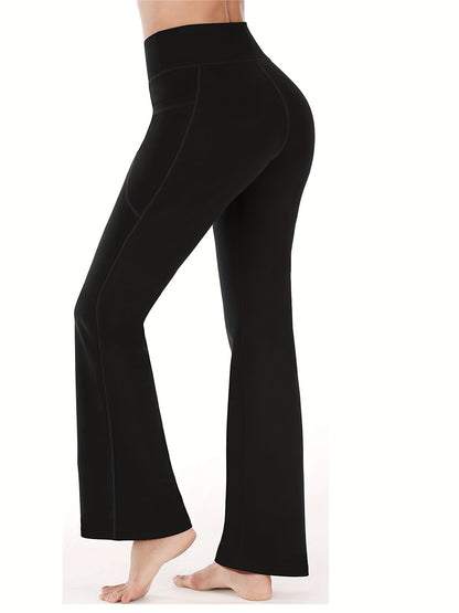 Women's High Waist Bootcut Yoga Pants with Slimming Effect and Convenient Pockets - Perfect for Fitness and Workout Activities