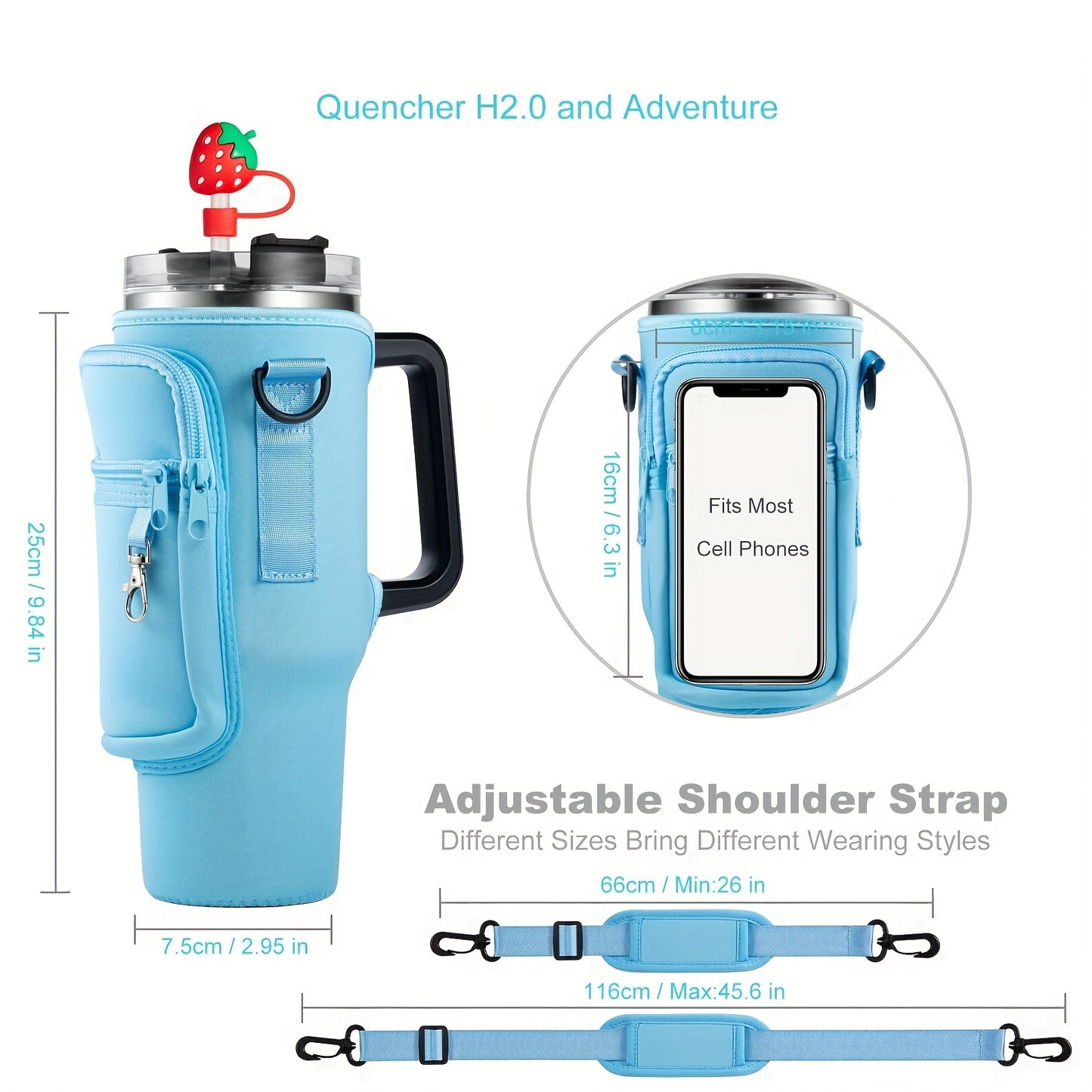 Stylish Gym Bag 40oz Water Bottle Holder Tote with Phone Pocket – Adjustable Strap